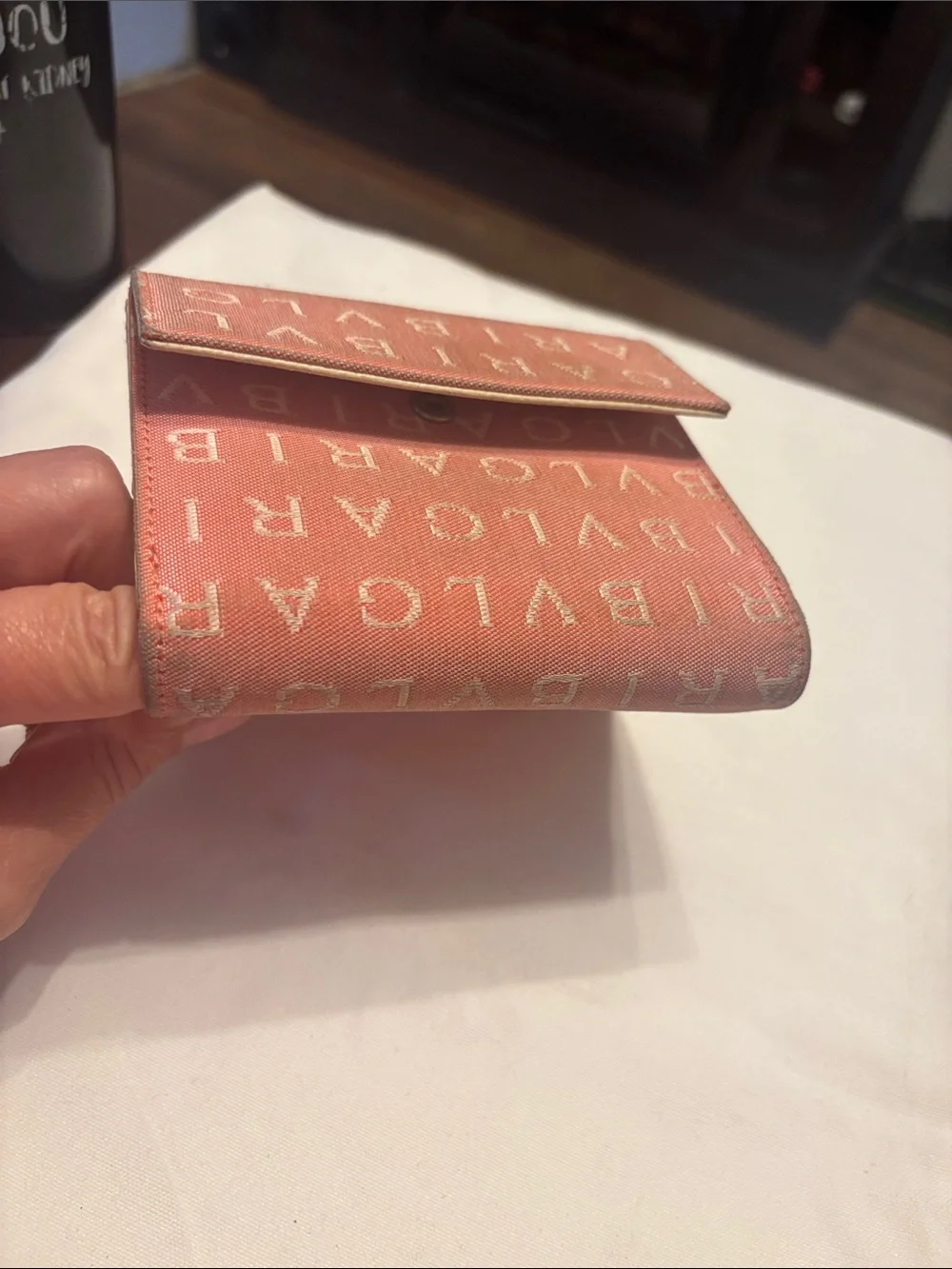 Bvlgari pink  Logo Canvas Fold Wallet with Cream Snap